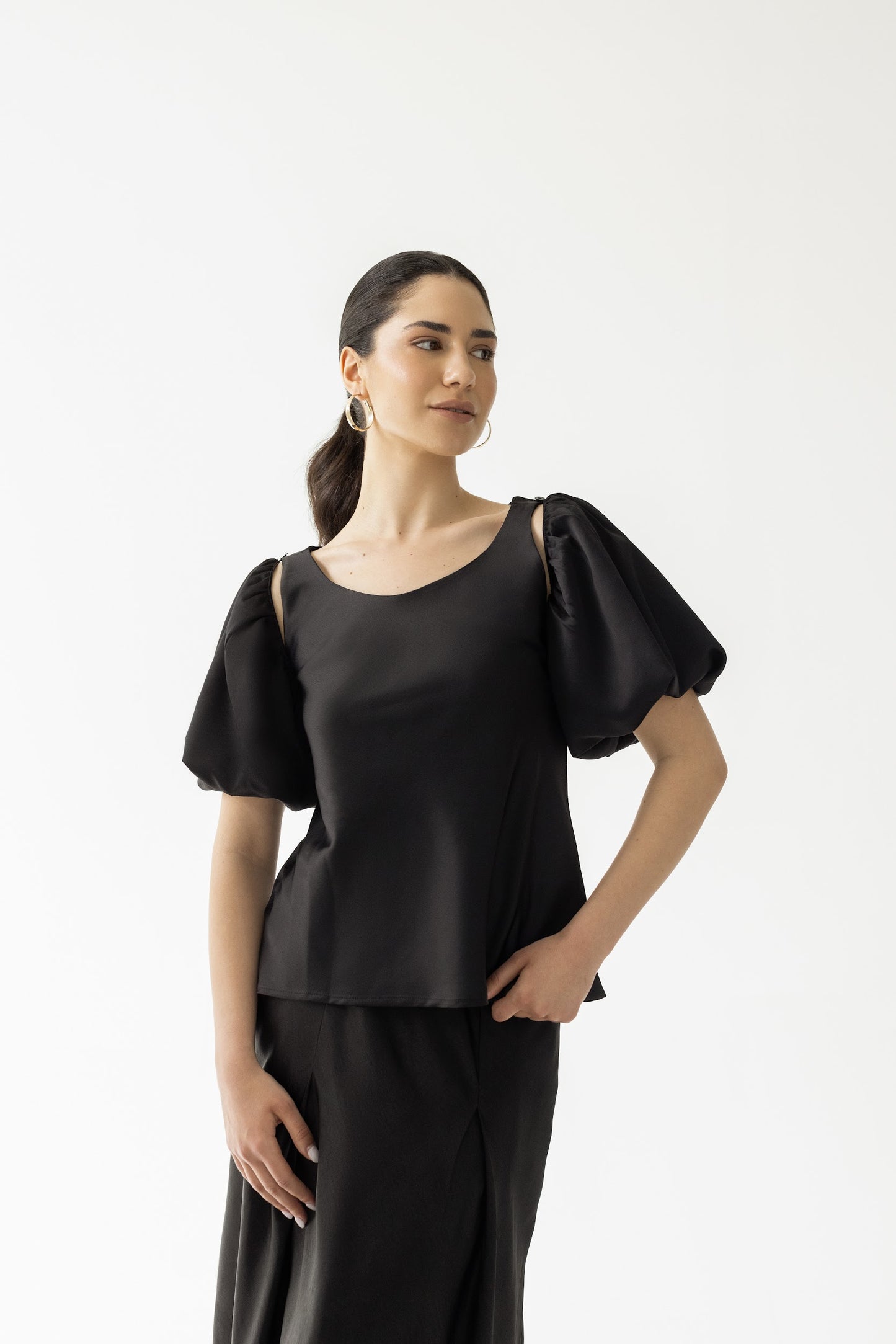 Malli Bias Top with Detachable Puff Sleeves
